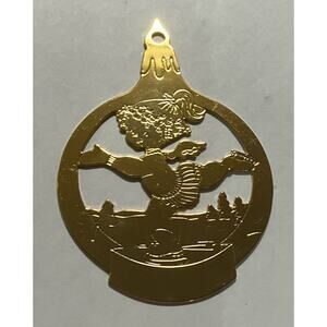 Gloria Duchin Iceskating Figure Skating Girl Brass Etched Christmas Ornament VTG